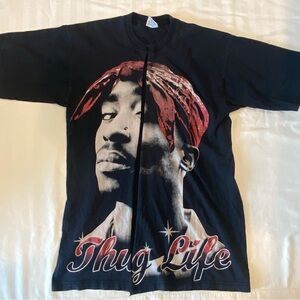 Vintage Tupac T Shirt Big Head Thug Life Rap Tee Red Bandana Sz 1XL Tall